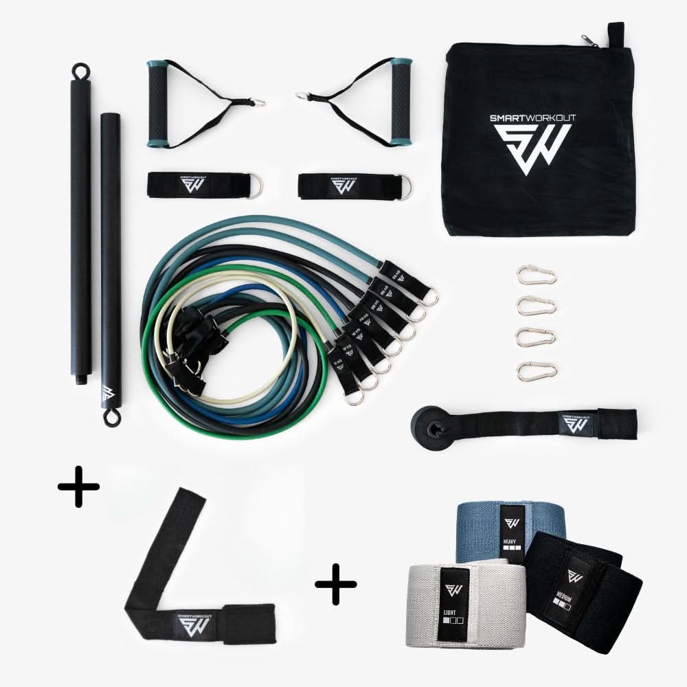 SMARTWORKOUT - Fitness Bands Bar Kit - 7 Adjustable Resistance Bands 5- 120kg - Handles, Ankle Straps, Door Anchor - 150 Exercises, Video Program, Portable SMARTWORKOUT - Fitness Bands Bar Kit - 7 Adjustable Resistance Bands 5- 120kg - Handles, Ankle Straps, Door Anchor - 150 Exercises, Video Program, Portable